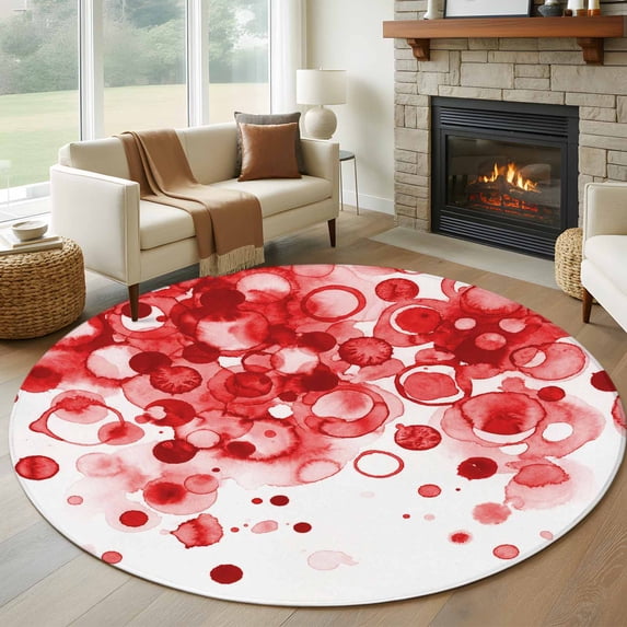 Round Rugs 5 Ft, Red Gradient Non Slip Area Rugs for Kitchen Bedroom Entryway, Abstract Polka Dots Vintage Modern Art Washable Carpet Runner Rug Floor Mats for Bedroom Home Decor