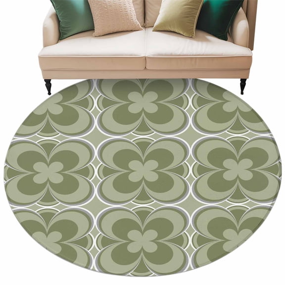 Round Rugs 5 Ft, Sage Green Boho Non Slip Area Rugs for Kitchen Bedroom Entryway, Farmhouse Chic Abstract Patterned Washable Carpet Runner Rug Floor Mats for Bedroom Home Decor