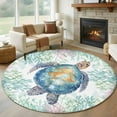 thumbnail image 1 of Round Rugs 5 Ft, Sea Turtle Coastal Non Slip Area Rugs for Kitchen Bedroom Entryway, Blue Green Washable Carpet Runner Rug Floor Mats for Bedroom Home Decor Summer Beach Coral, 1 of 9