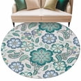 thumbnail image 1 of Round Rugs 5 Ft, Teal Paisley Pattern Non Slip Area Rugs for Kitchen Bedroom Entryway, Boho Ethnic Floral Traditional Washable Carpet Runner Rug Floor Mats for Bedroom Home Decor, 1 of 9