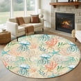 thumbnail image 1 of Round Rugs 5 Ft, Teal Red Coastal Non Slip Area Rugs for Kitchen Bedroom Entryway, Jellyfish Nautical Beach Coral Starfish Washable Carpet Runner Rug Floor Mats for Bedroom Home Decor, 1 of 8