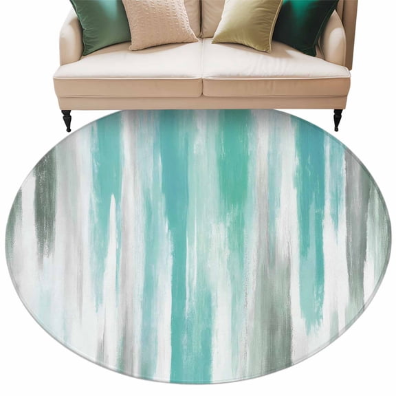 Round Rugs 5 Ft, Turquoise Gray Non Slip Area Rugs for Kitchen Bedroom Entryway, Farmhouse Abstract Gradient Aesthetic Washable Carpet Runner Rug Floor Mats for Bedroom Home Decor