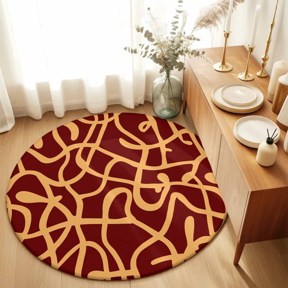 Round Rugs 5Ft, Abstract Boho Round Area Rug Washable Indoor Throw Carpet, Middle Century Rustic Orange Red Texture Soft Non Slip Circle Rug for Cabinet Bathroom Home Decor Aesthetic