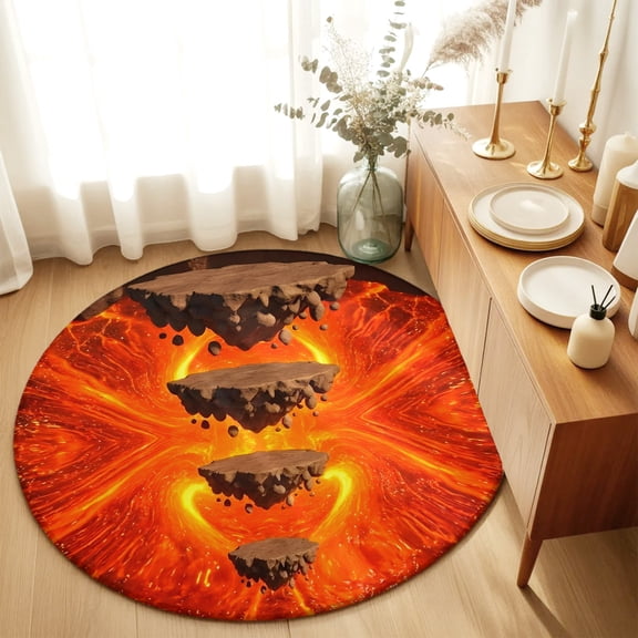 Round Rugs 5Ft, Abstract Floating Rocks Round Area Rug Washable Indoor Throw Carpet, Red Lava Modern Minimalist Artistic Soft Non Slip Circle Rug for Cabinet Bathroom Home Decor Aesthetic