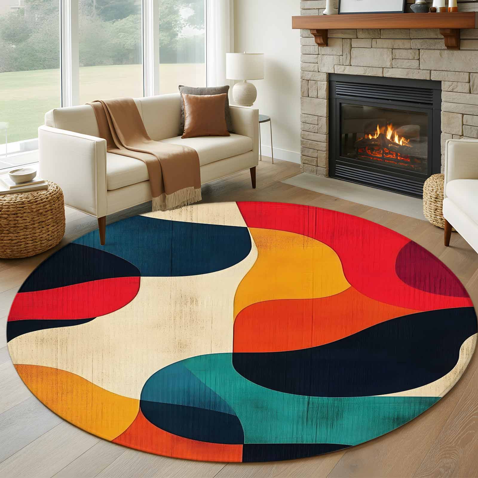 Aethics Rugs Round Rugs 5Ft, Abstract Geometric Round Area Rug Washable Indoor Throw ...