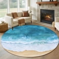thumbnail image 1 of Round Rugs 5Ft, Aqua Beach Coastal Round Area Rug Washable Indoor Throw Carpet, Nautical Summer Seaside Ocean Soft Non Slip Circle Rug for Cabinet Bathroom Home Decor Aesthetic, 1 of 8