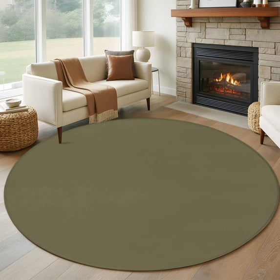Round Rugs 5Ft, Avocado Green Brown Round Area Rug Washable Indoor Throw Carpet, Solid Color Farmhouse Brown Soft Non Slip Circle Rug for Cabinet Bathroom Home Decor Aesthetic
