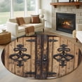 thumbnail image 1 of Round Rugs 5Ft, Barn Door Round Area Rug Washable Indoor Throw Carpet, Farmhouse Wooden Grain Rustic Tribal Pattern Soft Non Slip Circle Rug for Cabinet Bathroom Home Decor Aesthetic, 1 of 8