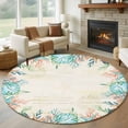 thumbnail image 1 of Round Rugs 5Ft, Beige Coastal Round Area Rug Washable Indoor Throw Carpet, Summer Nautical Beach Coral Starfish Soft Non Slip Circle Rug for Cabinet Bathroom Home Decor Aesthetic, 1 of 8