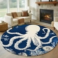 thumbnail image 1 of Round Rugs 5Ft, Beige Octopus Coastal Round Area Rug Washable Indoor Throw Carpet, Navy Blue Nautical Ocean Coral Soft Non Slip Circle Rug for Cabinet Bathroom Home Decor Aesthetic, 1 of 8