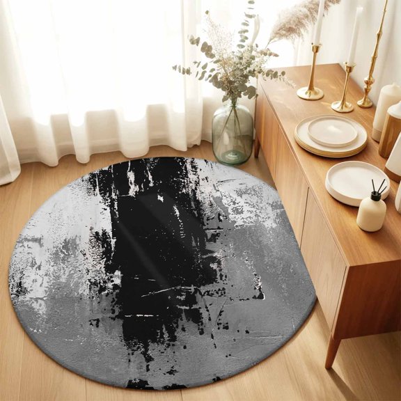 Round Rugs 5Ft, Black Cement Gray Round Area Rug Washable Indoor Throw Carpet, Modern Abstract Art Black Soft Non Slip Circle Rug for Cabinet Bathroom Home Decor Aesthetic