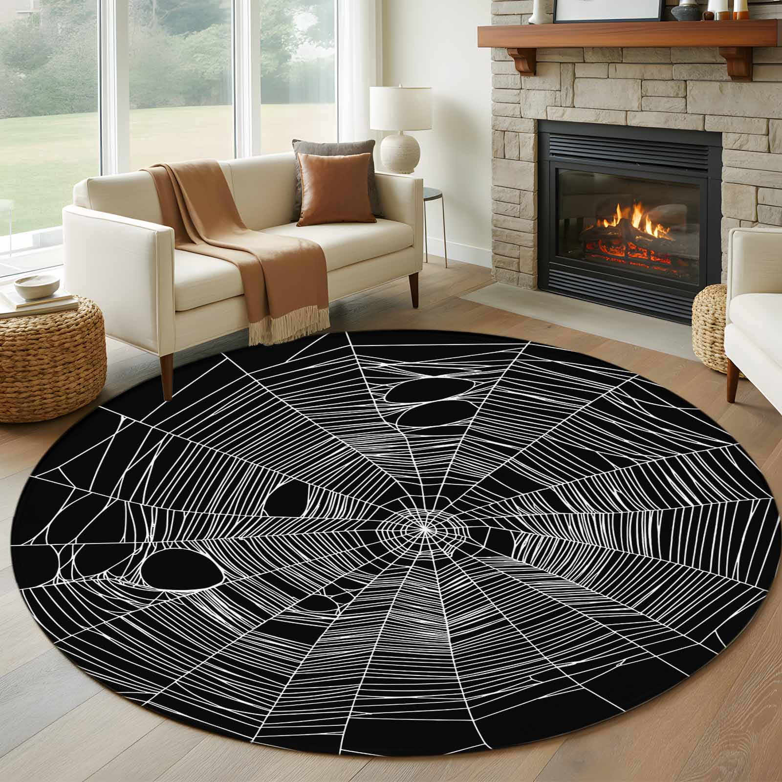 Large Spooky Rug Round Rugs 5Ft, Black Halloween Round Area Rug Washable Indoor Throw ...