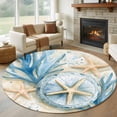 thumbnail image 1 of Round Rugs 5Ft, Blue Beach Coastal Round Area Rug Washable Indoor Throw Carpet, Summer Starfish Nautical Shell Soft Non Slip Circle Rug for Cabinet Bathroom Home Decor Aesthetic, 1 of 8