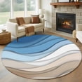 thumbnail image 1 of Round Rugs 5Ft, Blue Brown Round Area Rug Washable Indoor Throw Carpet, Gradient Geometric White Water Stripes Modern Soft Non Slip Circle Rug for Cabinet Bathroom Home Decor Aesthetic, 1 of 8