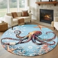 thumbnail image 1 of Round Rugs 5Ft, Blue Coastal Octopus Round Area Rug Washable Indoor Throw Carpet, Summer Beach Starfish Botanical Soft Non Slip Circle Rug for Cabinet Bathroom Home Decor Aesthetic, 1 of 8