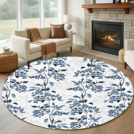 Round Rugs 5Ft, Blue Fruit Round Area Rug Washable Indoor Throw Carpet ...