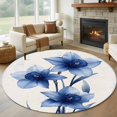 thumbnail image 1 of Round Rugs 5Ft, Blue Spring Floral Round Area Rug Washable Indoor Throw Carpet, Summer Botanical Wildflower Garden Soft Non Slip Circle Rug for Cabinet Bathroom Home Decor Aesthetic, 1 of 8