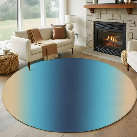 Round Rugs 5Ft, Blue Teal Yellow Ombre Round Area Rug Washable Indoor Throw Carpet, Farmhouse Modern Gradient Art Soft Non Slip Circle Rug for Cabinet Bathroom Home Decor Aesthetic