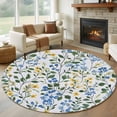 thumbnail image 1 of Round Rugs 5Ft, Blue Yellow Floral Spring Round Area Rug Washable Indoor Throw Carpet, Green Pastoral Summer Botanical Soft Non Slip Circle Rug for Cabinet Bathroom Home Decor Aesthetic, 1 of 8