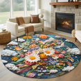 thumbnail image 1 of Round Rugs 5Ft, Boho Flower Round Area Rug Washable Indoor Throw Carpet, Retro Daisies Bohemia Floral Clouds Ethnic Soft Non Slip Circle Rug for Cabinet Bathroom Home Decor Aesthetic, 1 of 8