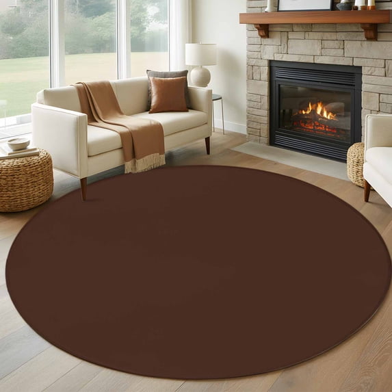 Round Rugs 5Ft, Brown Pure Color Round Area Rug Washable Indoor Throw Carpet, Aesthetics Contemporary Luxury Soft Non Slip Circle Rug for Cabinet Bathroom Home Decor Aesthetic