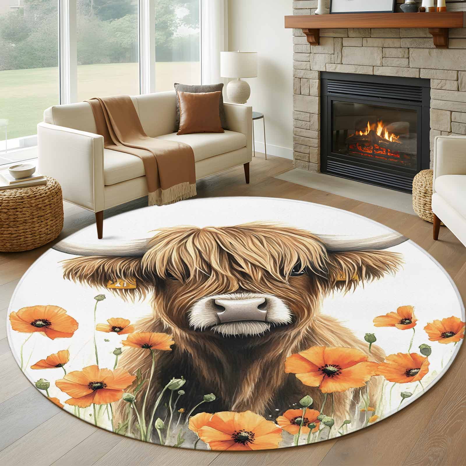 Hay Like Round Rug Round Rugs 5Ft, Brown Yak Farmhouse Round Area Rug Washable Indoor ...