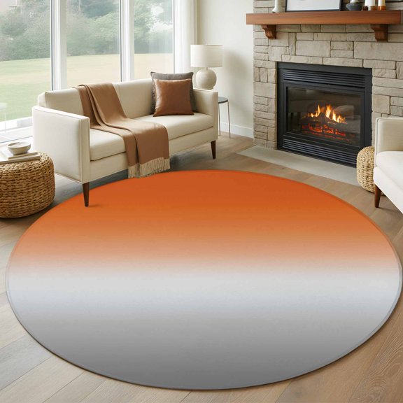 Round Rugs 5Ft, Burnt Orange Gray Ombre Round Area Rug Washable Indoor Throw Carpet, Modern Gradient Abstract Art Soft Non Slip Circle Rug for Cabinet Bathroom Home Decor Aesthetic