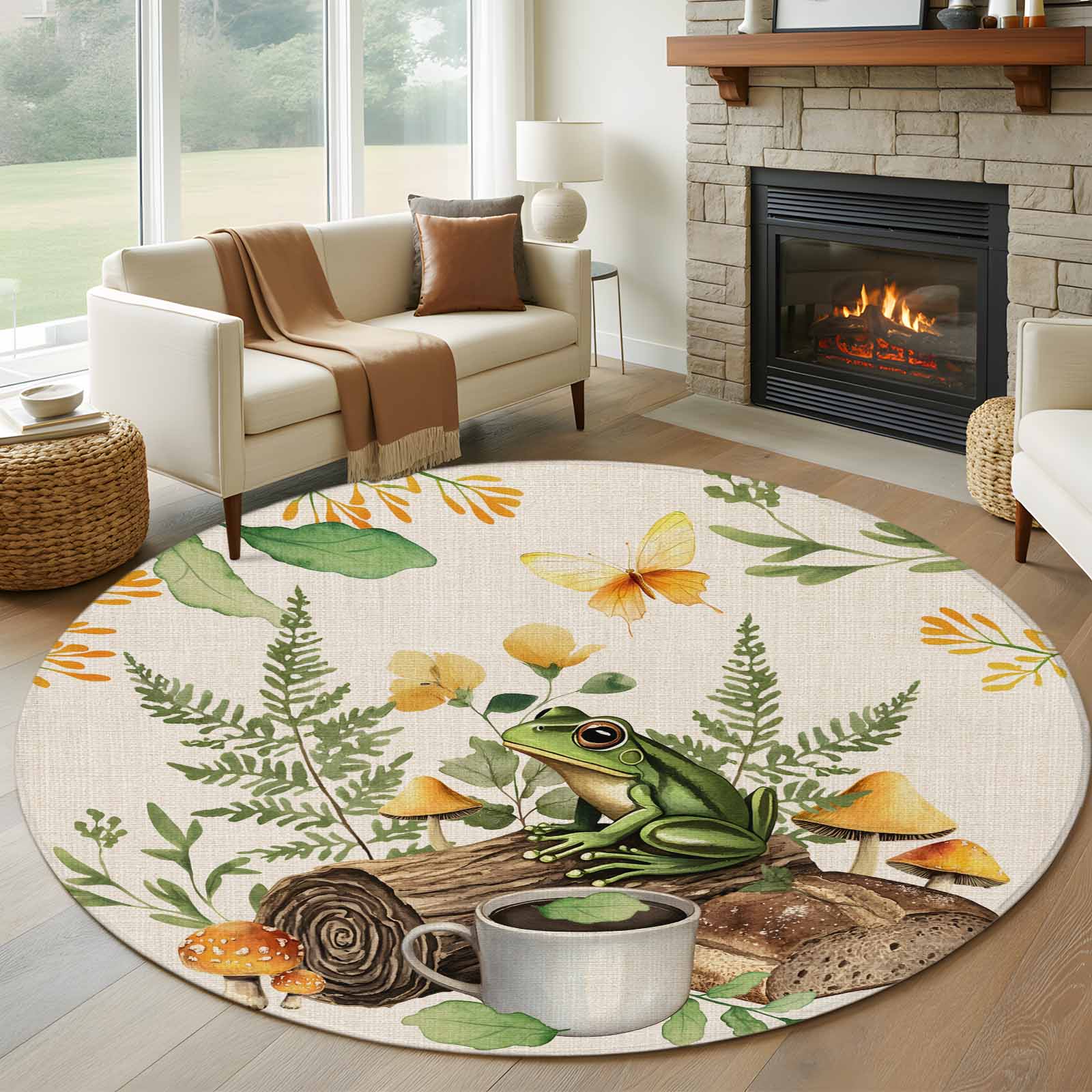 Frog Rugs Round Rugs 5Ft, Butterfly Frog Round Area Rug Washable Indoor Throw ...