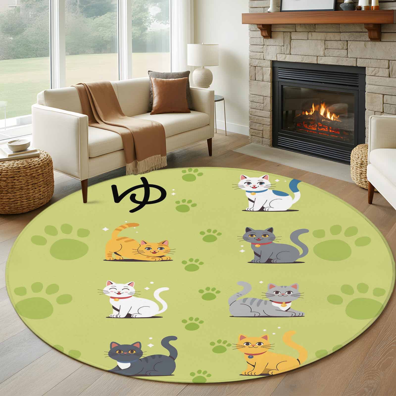 Round Rugs 5Ft, Cartoon Cats Round Area Rug Washable Indoor Throw ...