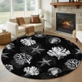 thumbnail image 1 of Round Rugs 5Ft, Coastal Coral Round Area Rug Washable Indoor Throw Carpet, Summer Beach Black Shells Starfish Ocean Soft Non Slip Circle Rug for Cabinet Bathroom Home Decor Aesthetic, 1 of 8