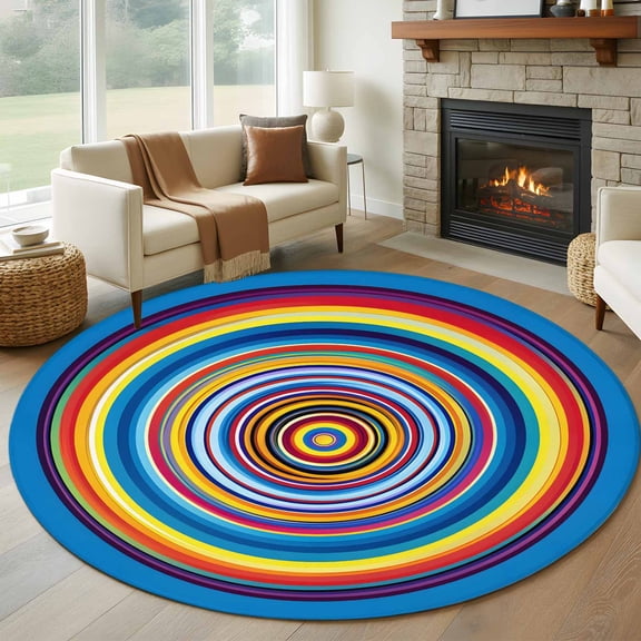 Round Rugs 5Ft, Colorful Circle Round Area Rug Washable Indoor Throw Carpet, Farmhouse Rainbow Art Modern Soft Non Slip Circle Rug for Cabinet Bathroom Home Decor Aesthetic