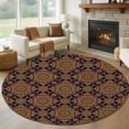 thumbnail image 1 of Round Rugs 5Ft, Dark Brown Round Area Rug Washable Indoor Throw Carpet, Vintage Abstract Flowers Pattern Soft Non Slip Circle Rug for Cabinet Bathroom Home Decor Aesthetic, 1 of 8