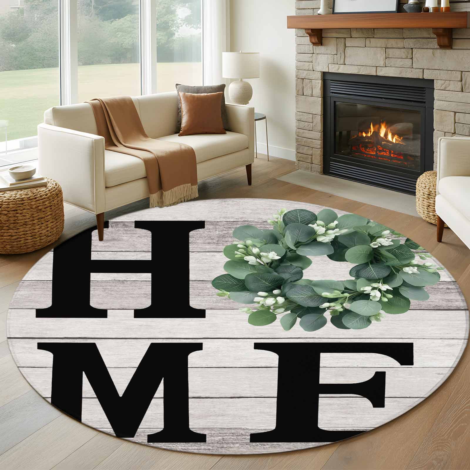 Round Rugs 5Ft, Eucalyptus Leaves Round Area Rug Washable Indoor Throw ...