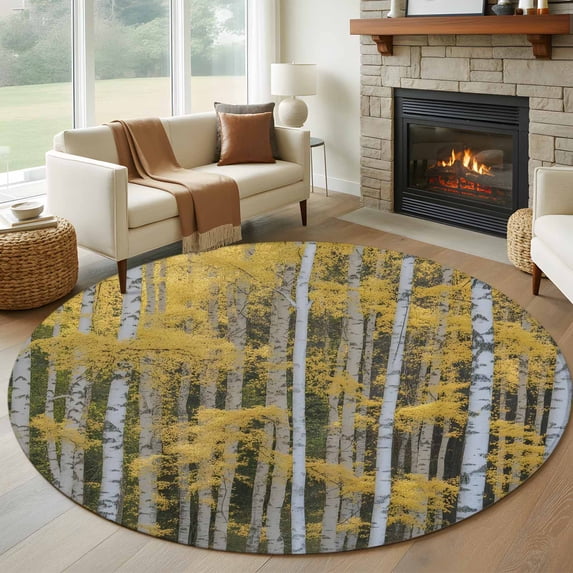 Round Rugs 5Ft, Fall Branch Trees Round Area Rug Washable Indoor Throw ...