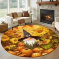 thumbnail image 1 of Round Rugs 5Ft, Fall Gnomes Round Area Rug Washable Indoor Throw Carpet, Thanksgiving Sunflowers Pumpkins Orange Soft Non Slip Circle Rug for Cabinet Bathroom Home Decor Aesthetic, 1 of 8