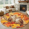 thumbnail image 1 of Round Rugs 5Ft, Fall Owl Round Area Rug Washable Indoor Throw Carpet, Orange Maple Leaf Botanical Thanksgiving Soft Non Slip Circle Rug for Cabinet Bathroom Home Decor Aesthetic, 1 of 8