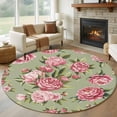 thumbnail image 1 of Round Rugs 5Ft, Flowers Vintage Round Area Rug Washable Indoor Throw Carpet, Green Leaves Pastoral Floral Country Soft Non Slip Circle Rug for Cabinet Bathroom Home Decor Aesthetic, 1 of 8