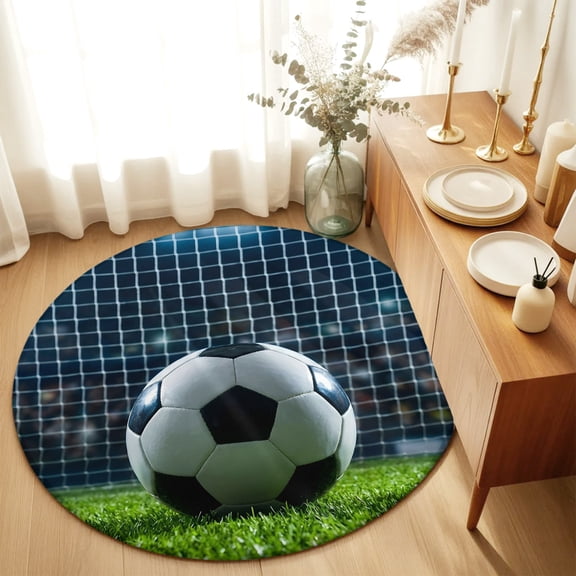 Round Rugs 5Ft, Football Round Area Rug Washable Indoor Throw Carpet, Soccer Ball Sports Net Mesh Evening Match Soft Non Slip Circle Rug for Cabinet Bathroom Home Decor Aesthetic