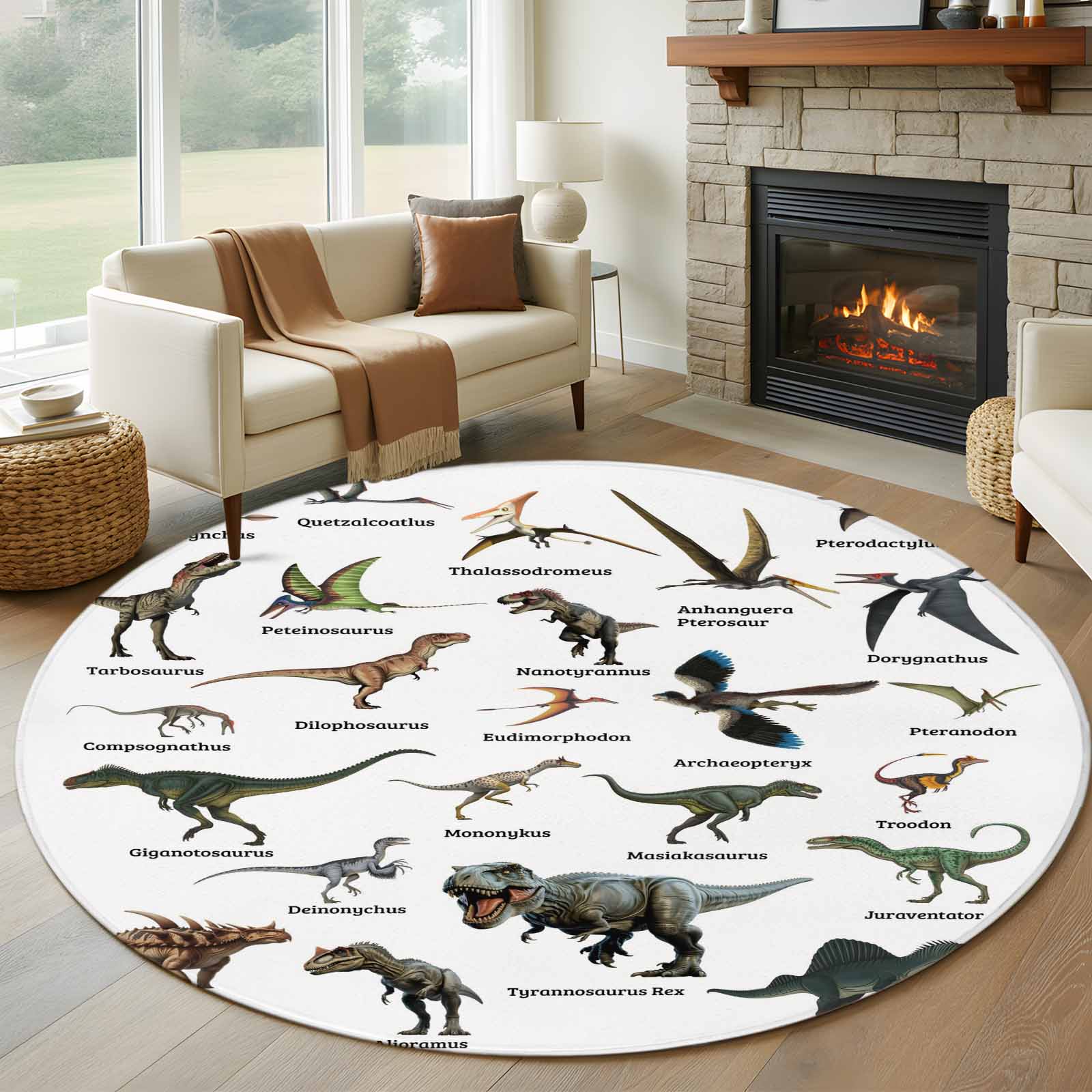 Random Rug Names Round Rugs 5Ft, Funny Dinosaurs Round Area Rug Washable Indoor Throw ...
