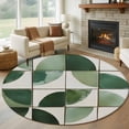 thumbnail image 1 of Round Rugs 5Ft, Geometric Green Round Area Rug Washable Indoor Throw Carpet, Modern Aesthetics Abstract Art Soft Non Slip Circle Rug for Cabinet Bathroom Home Decor Aesthetic, 1 of 8