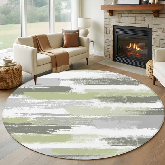 Round Rugs 5Ft, Green Abstract Round Area Rug Washable Indoor Throw Carpet, Grey Modern Mottled Art Oil Painting Soft Non Slip Circle Rug for Cabinet Bathroom Home Decor Aesthetic