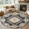 thumbnail image 1 of Round Rugs 5Ft, Grey Orange Boho Round Area Rug Washable Indoor Throw Carpet, Southwestern Ethnic Retro Geometric Soft Non Slip Circle Rug for Cabinet Bathroom Home Decor Aesthetic, 1 of 8