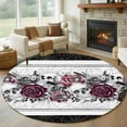 thumbnail image 1 of Round Rugs 5Ft, Halloween Round Area Rug Washable Indoor Throw Carpet, Black Purple Skull Roses Horror Flower Soft Non Slip Circle Rug for Cabinet Bathroom Home Decor Aesthetic, 1 of 8
