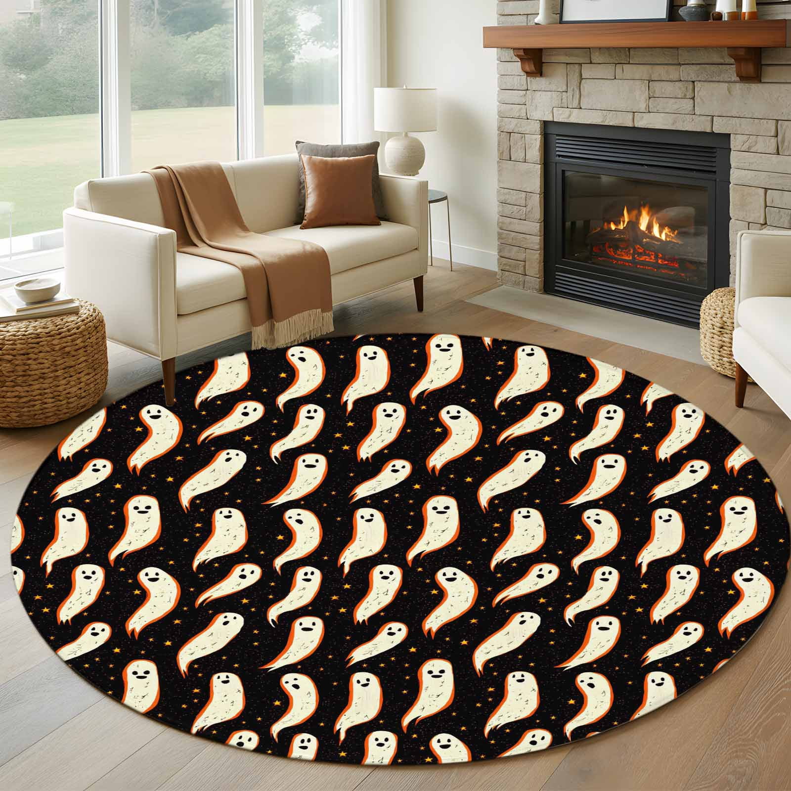 Round Rugs 5Ft, Halloween Round Area Rug Washable Indoor Throw Carpet ...