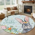thumbnail image 1 of Round Rugs 5Ft, Happy Easter Round Area Rug Washable Indoor Throw Carpet, Spring Bunny Easter Eggs Floral Teal Wood Soft Non Slip Circle Rug for Cabinet Bathroom Home Decor Aesthetic, 1 of 8