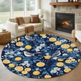 thumbnail image 1 of Round Rugs 5Ft, Lemon Bird Round Area Rug Washable Indoor Throw Carpet, Blue Yellow Pastoral Flowers Plant Summer Soft Non Slip Circle Rug for Cabinet Bathroom Home Decor Aesthetic, 1 of 8