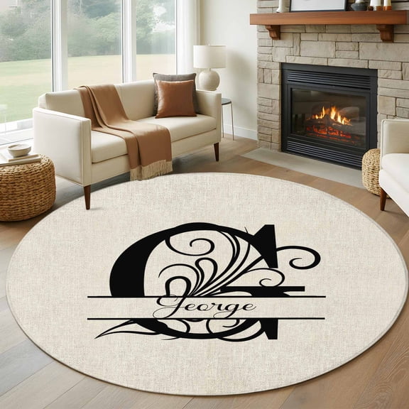 Round Rugs 5Ft, Letter G Round Area Rug Washable Indoor Throw Carpet, Monogram Words Soft Non Slip Circle Rug for Cabinet Bathroom Home Decor Aesthetic