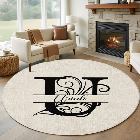 Round Rugs 5Ft, Letter U Round Area Rug Washable Indoor Throw Carpet, Monogram Words Soft Non Slip Circle Rug for Cabinet Bathroom Home Decor Aesthetic