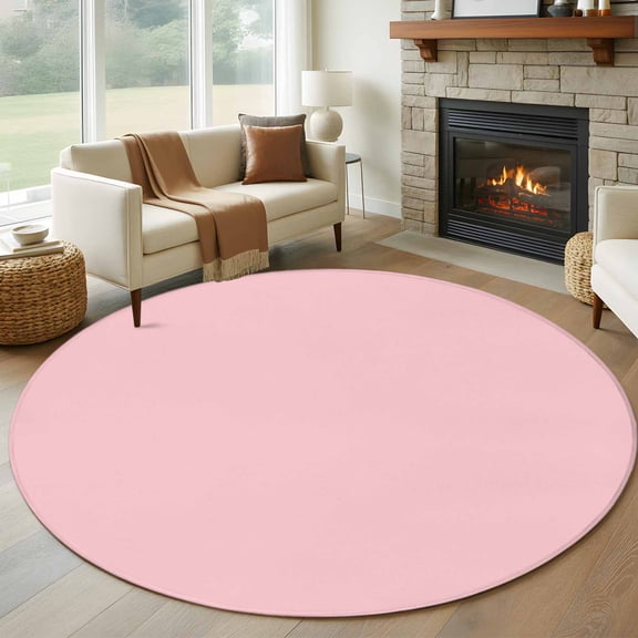 Round Rugs 5Ft, Light Pink Round Area Rug Washable Indoor Throw Carpet, Solid Color Farmhouse Pink Soft Non Slip Circle Rug for Cabinet Bathroom Home Decor Aesthetic