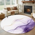 thumbnail image 1 of Round Rugs 5Ft, Marble Purple Round Area Rug Washable Indoor Throw Carpet, Gold White Modern Gradient Ocean Ripple Soft Non Slip Circle Rug for Cabinet Bathroom Home Decor Aesthetic, 1 of 8